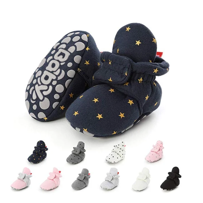 New Designed Infant Crib Socks Cotton Fabric Cute Star Printed Newborn Boys Girls First Walkers Baby Booties