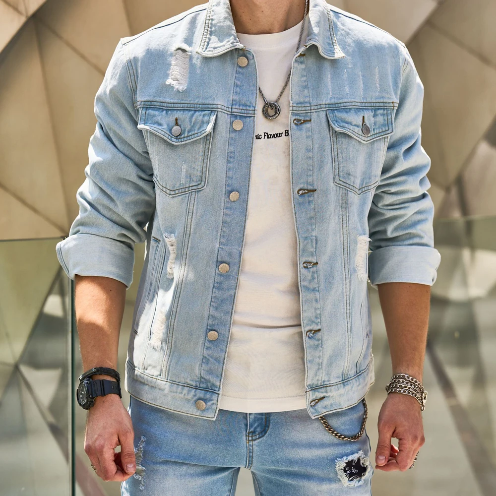 Trendy Oversized Vintage Denim Shirt Jacket for Men Chic Streetwear Work Coat