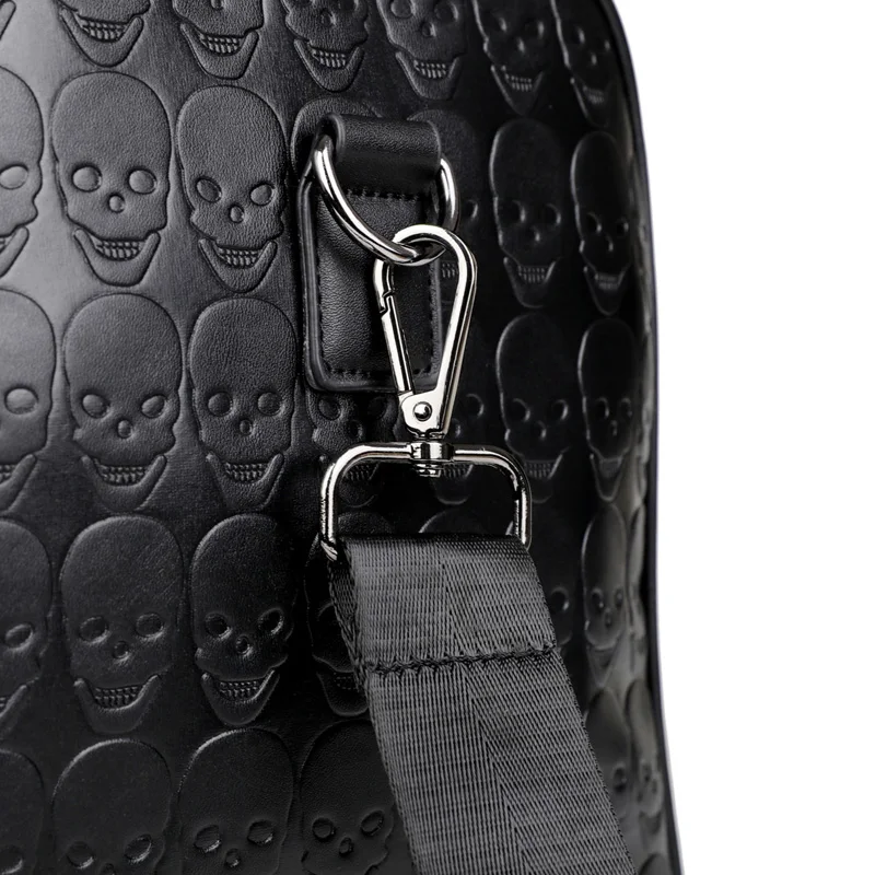 Large Capacity PU Leather Duffle Tote Bag Skull Embossed Print Custom Style Luxury Designer Shoulder Travel Bag Women Men Sport