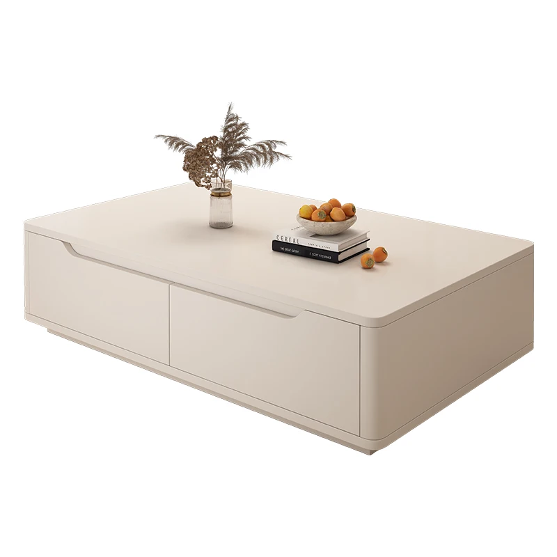 Modern Simple Solid Wood Cream Style Coffee Table with Drawer Storage for Home Living Room Office Furniture