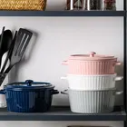 Bowls Color Glazed Ceramic Onion Soup Fruit Salad Round Bowls With Handles Wholesale