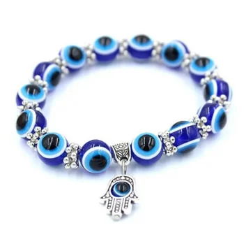 Gemstone chakra hamsa bracelets charm enamel devil's evil eye charm bracelet beaded stone blue turkish evil eye bracelet jewelry