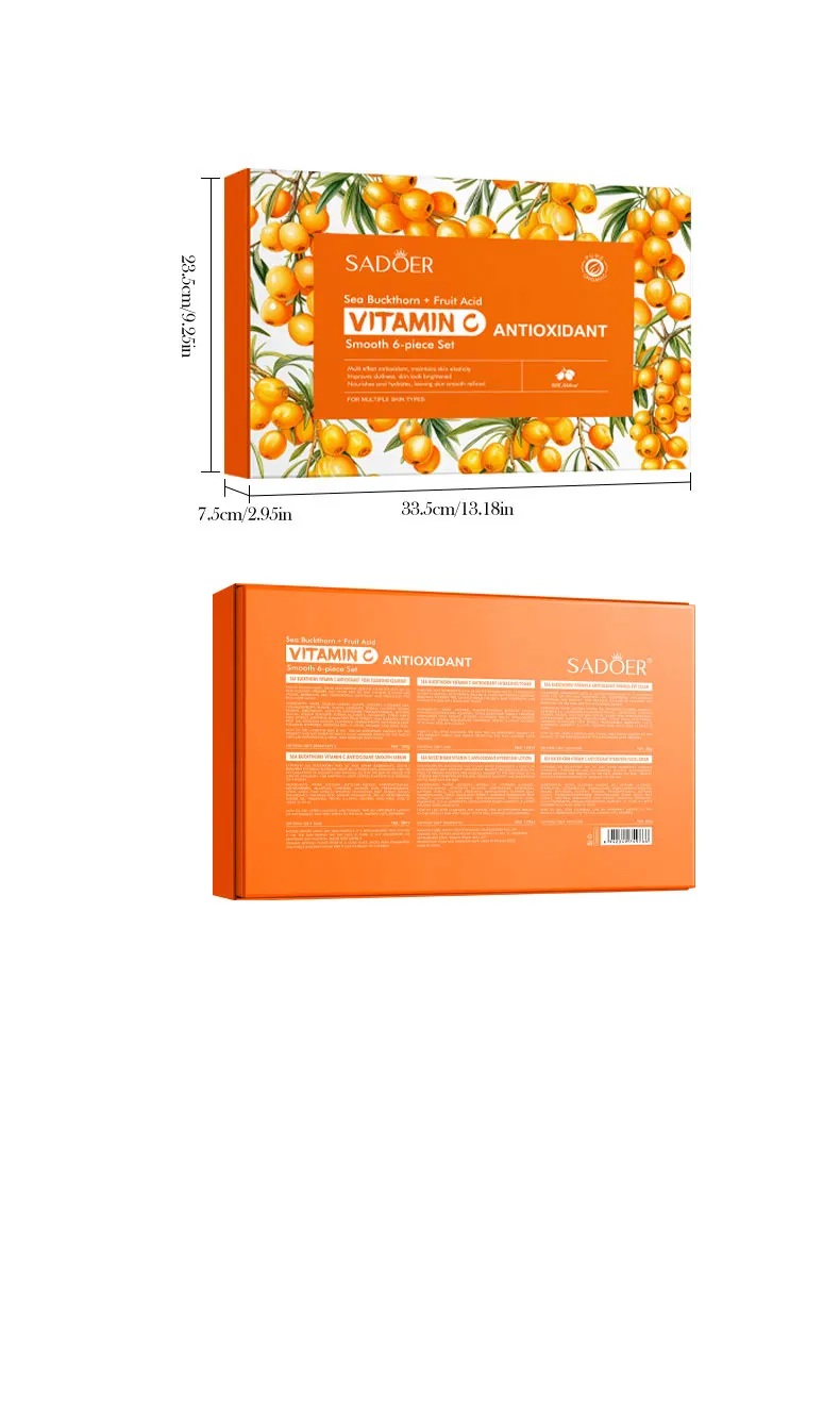 product private label sadoer organic sea buckthorn vitamin c antioxidant soothing six piece skincare gift set moisturizing whitening-9