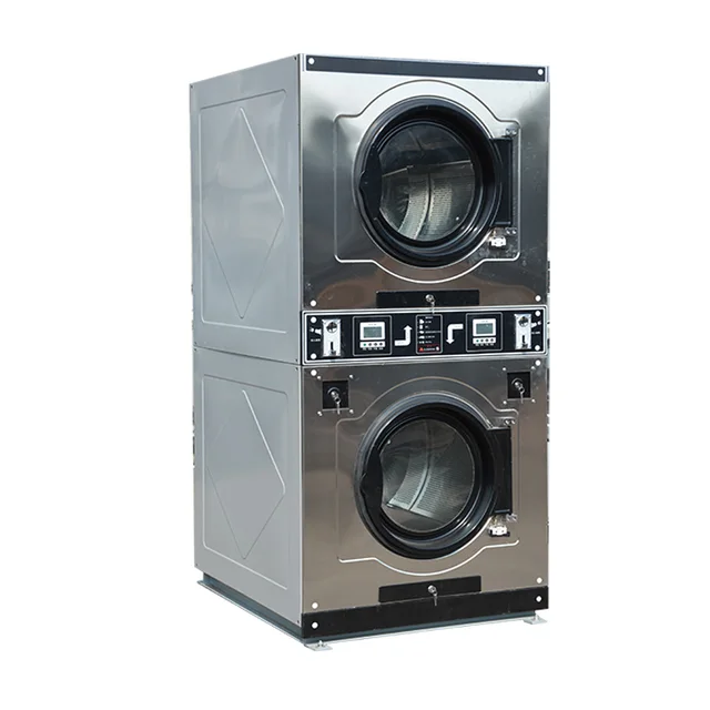 Factory 12kg Laundromat Machines Stacked  Dryer Coin Laundry Machine