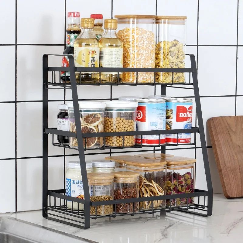 Home Kitchen 3 Layer Spices Organizer Racks Steel Storage Shelf Seasoning Storage Holders  Racks