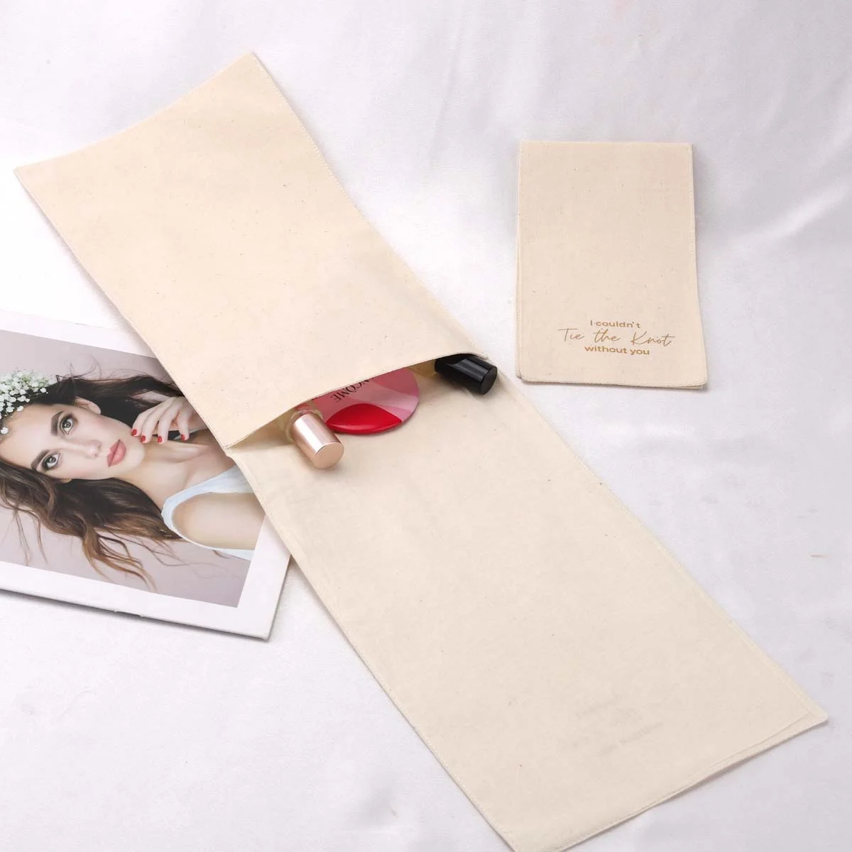 Customized Luxury Cotton Envelope Jewellery Necklace Packing Pouch With Logo Organic Muslin Cotton Flap Gift Jewelry Bag