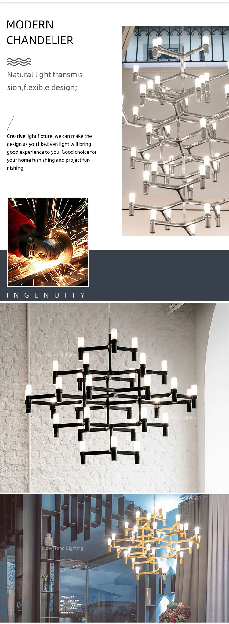 CPL-264 Contemporary Style Hanging Pendant Light Villa Apartment Living Dining Room Modern LED Chandelier factory