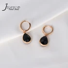 Agate Earrings Gold Plated Water Drop Shape Natural Black Agate Hoop Earrings For Women
