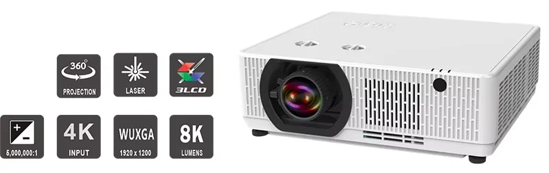 8200 Lumens 3LCD Laser Projector with 16W Speaker and 360° Projection for 3D Hologram Immersive Display
