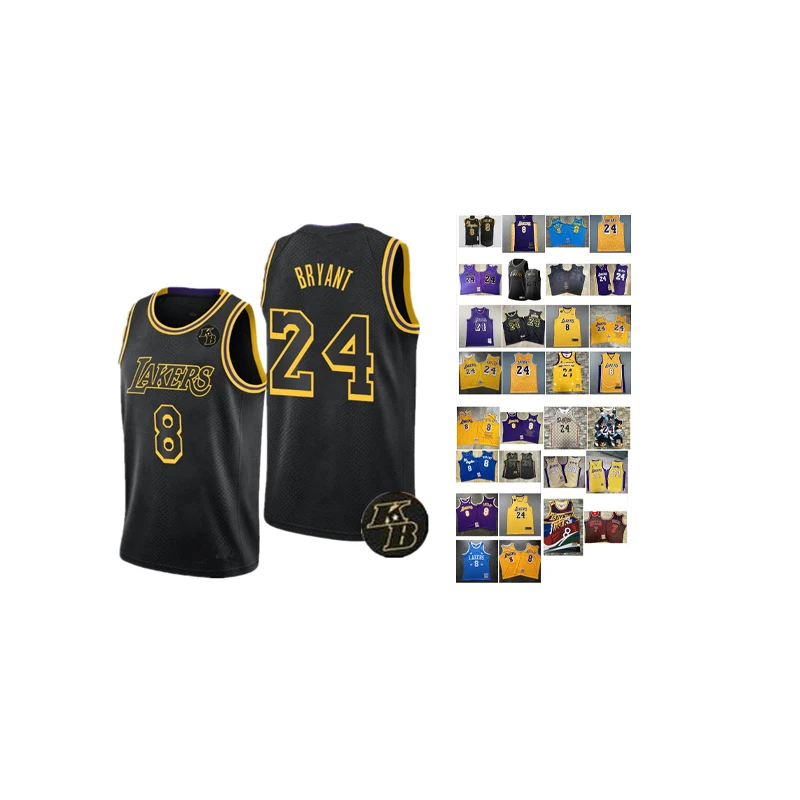 KB Badge Kobe Bryant #8 #24 Los Angeles Lakers Basketball Jersey Stitched Black 