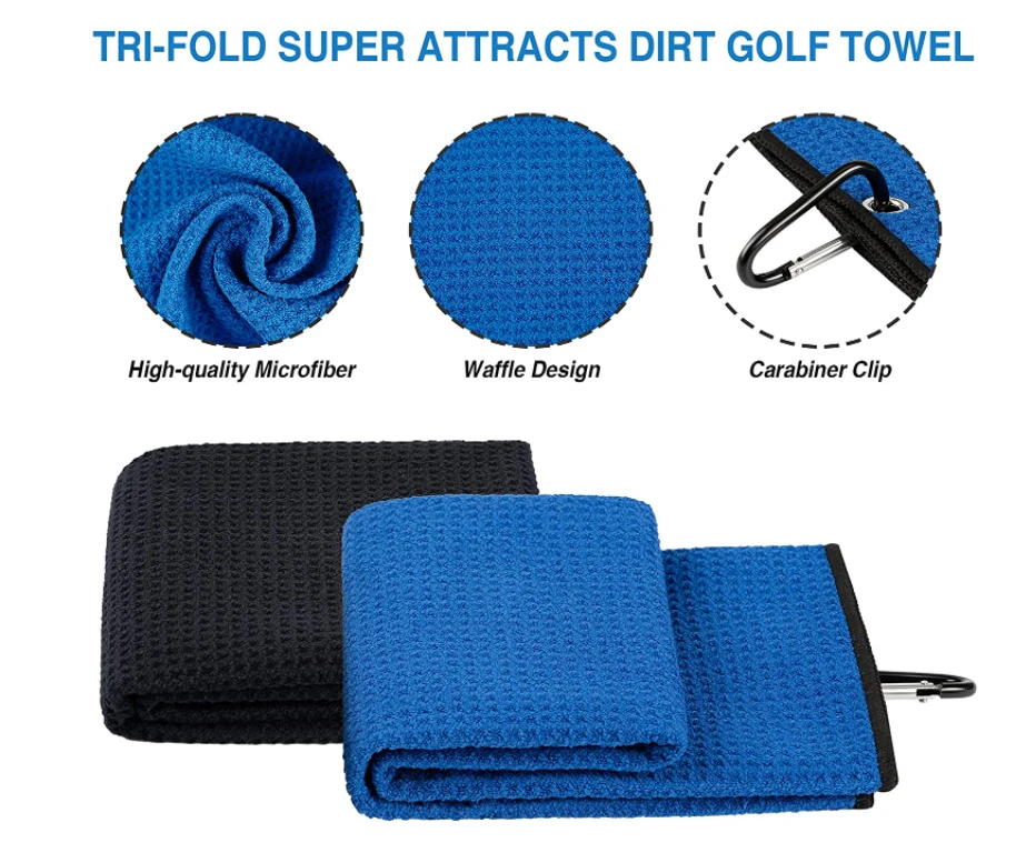 Custom printed golf ball cleaning towel microfiber waffle weave golf towel