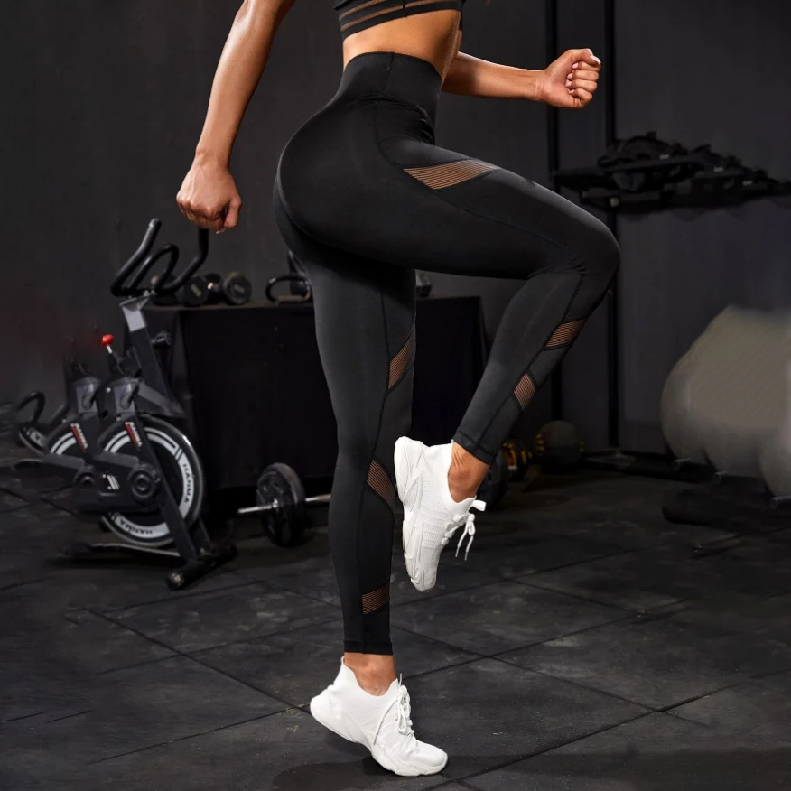 High Waist Women Activewear Workout Mesh Leggings Dance Yoga Leggings with Mesh for Women Plus Size Sports Yoga Pants