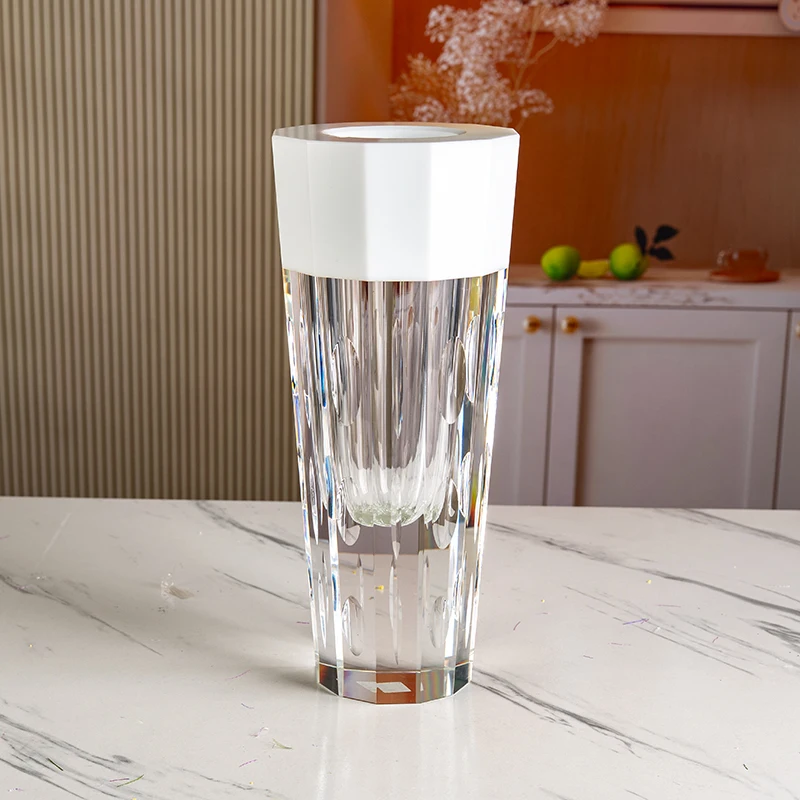 product new product with white edge circular dot carving pattern simple and elegant desktop home decoration glass crystal vase-5