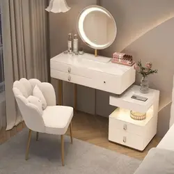 NOVA Hot Sale White Color Corner Vanity Women Bedroom Furniture Multifunctional Makeup Table Dressers With Led Cloud Mirror