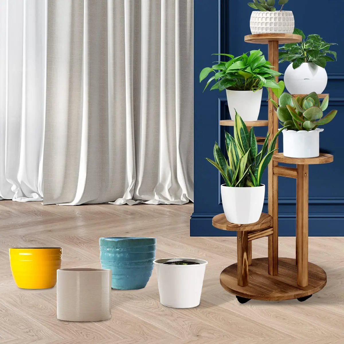 product wooden plant pot bottom with wheels decorative flowers stand wreaths and plants flower rack for home garden indoor outdoor-13