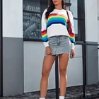 Jumper Wholesale Rainbow Stripe Knitted Jumper Oversized Ladies Pullover Women Sweater