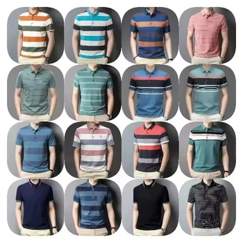 New Fashion Collar Men's Business Stripe Long Sleeve T-shirt