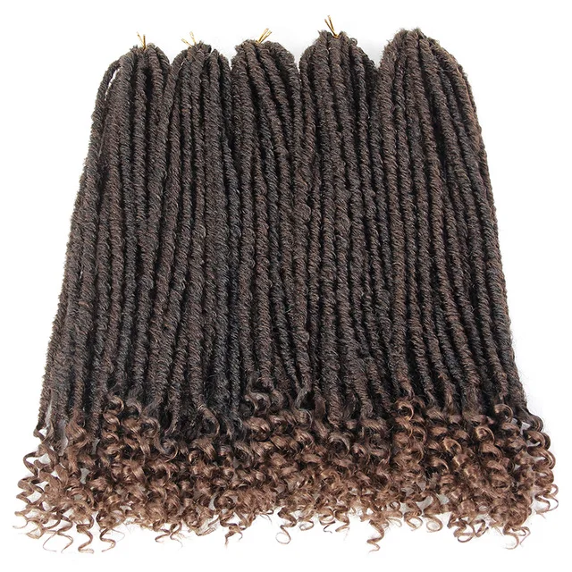 Factory Price Synthetic Ombre Crochet Faux Locs Curly Ends with Needle for Crochet Braid Hair Extensions Goddess faux Locs