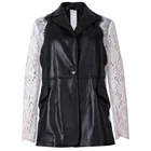 Leather Womens Blazers Genuine Leather Jacket High Quality Lace Sleeve Leather Blazers For Ladies