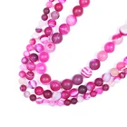 Hot Pink Beads Hot Pink Matte Striped Agate Round Beads For Jewelry Making