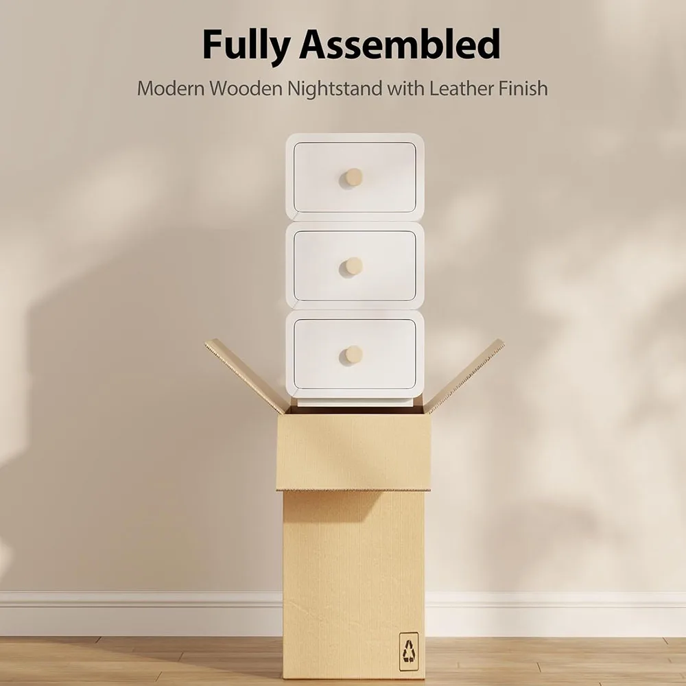 Modern Minimalist White Nightstand with Drawersfor Bedroom Dorm Living Room Dining Apartment Use details