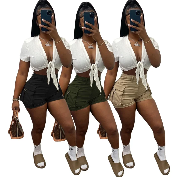 High Waist Sexy Stretch Cargo Shorts 