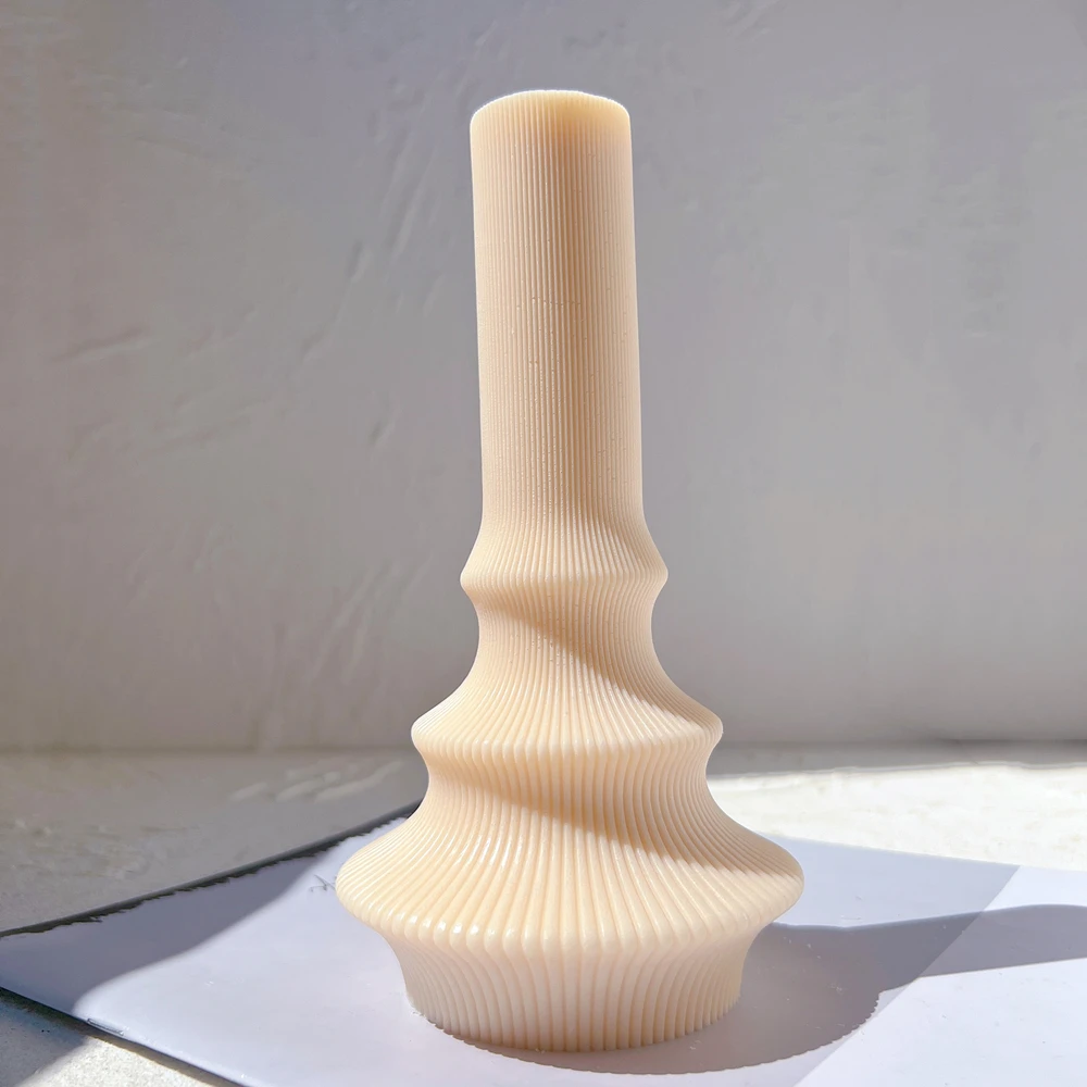 Cylindrical Tall Pillar Candle Molds Ribbed Aesthetic Taper Silicone