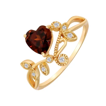 Luxurious Engagement Beautiful Sterling Silver 925 Plated 14K Gold Red Garnet Heart Ring