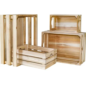 Set of 4 Large Wooden Crates Unfinished Office Storage Crates fir Wood Storage Crates
