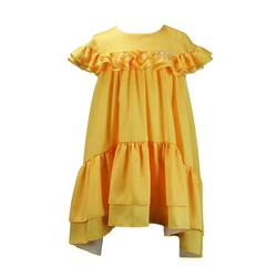 2023 latest fashion design yellow color kids clothes girls dresses ruffles elegant summer princess party girl dress