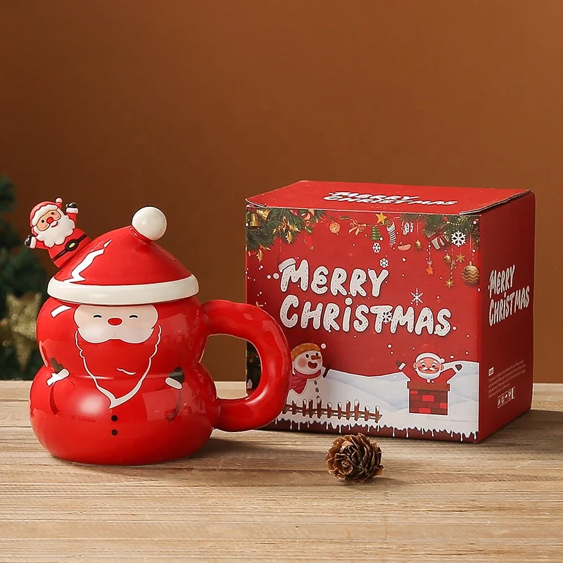 New Stylish Christmas Gift Box Large Capacity Water Ceramic Mug Cup Cartoon Snowman Santa Claus Christmas Tree Cup