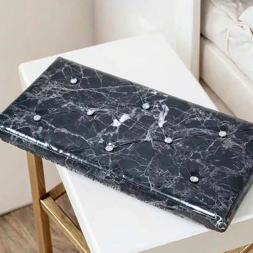 Modern Marble Print Storage Stool Ottoman with Diamond Decoration Portable for Bedroom Apartment-Factory Wholesale for Home Use details