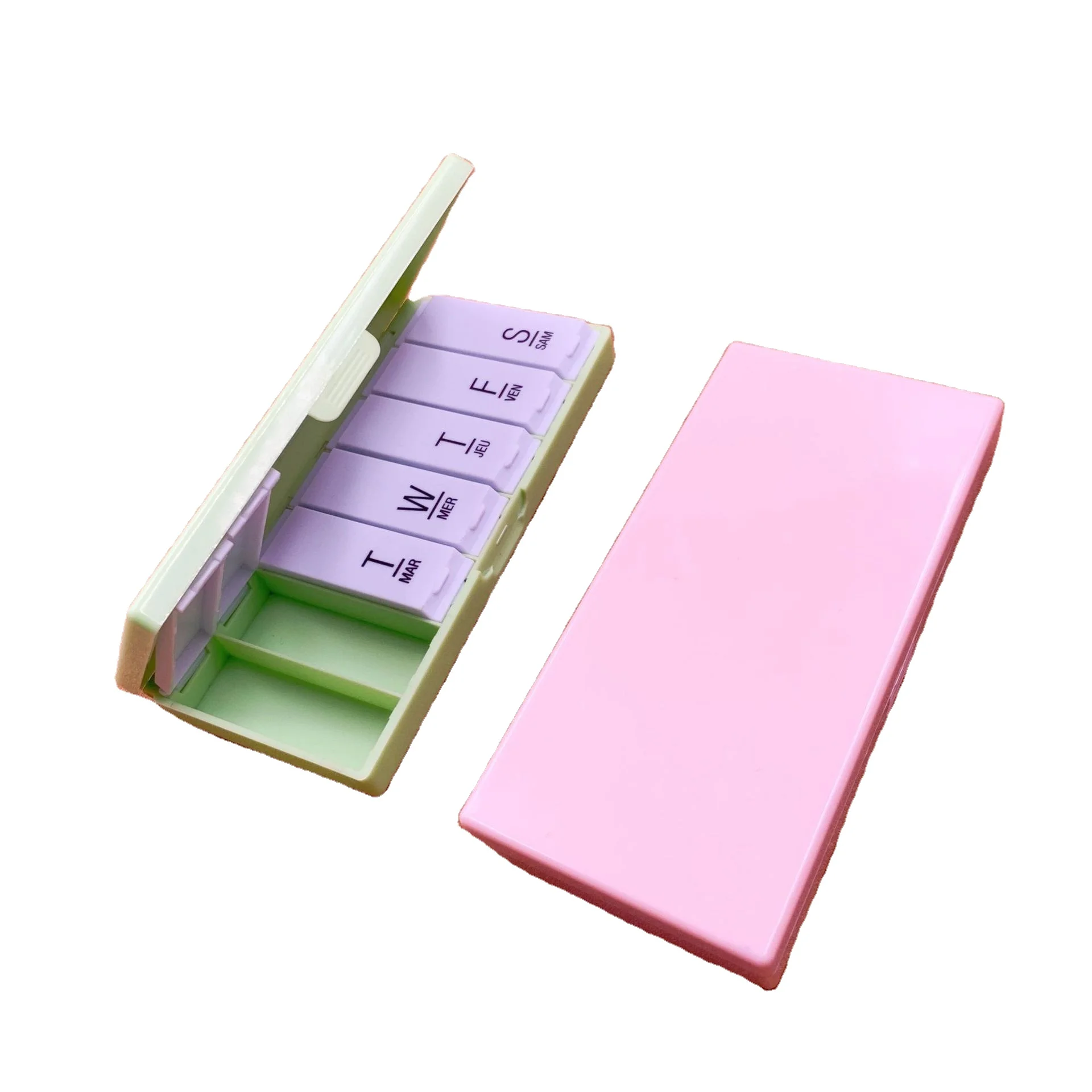 Plastic organizer tablet storage cases Customize logo 7 compartment days weekly pill box with mirror