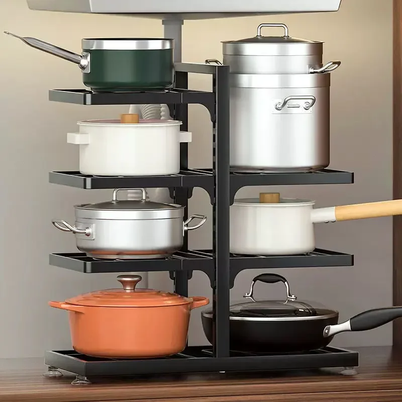 Wholesale cabinets metal pots bowls pans storage racks multi-layer pot racks with lid racks