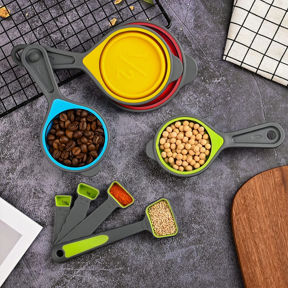 8-Piece Foldable Silicone Measuring Spoon and Cup Set Colorful Kitchen Baking Tools for Baking factory