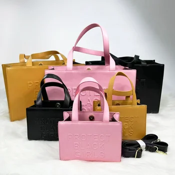 Custom Best 100% PU Vegan Leather Bag Large Protect Black Women Writing Oversized Tote Bag Handbags