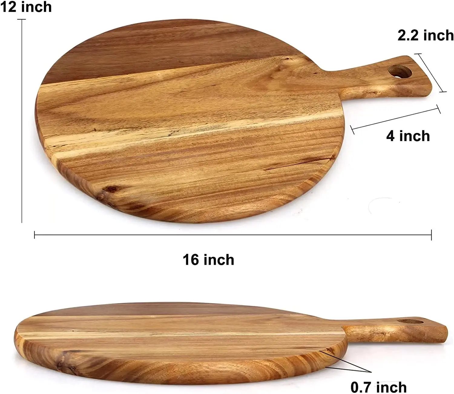 product acacia wood pizza peel cutting board round chopping boards with handle for kitchen-3