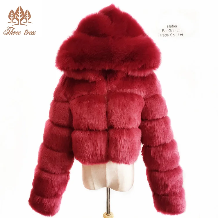 red cropped fur jacket
