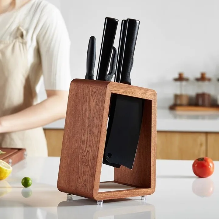 Hot Sale Ebony Wood 4-Slot Knife Block New Kitchen Storage Stand  Wooden Knife Organizer