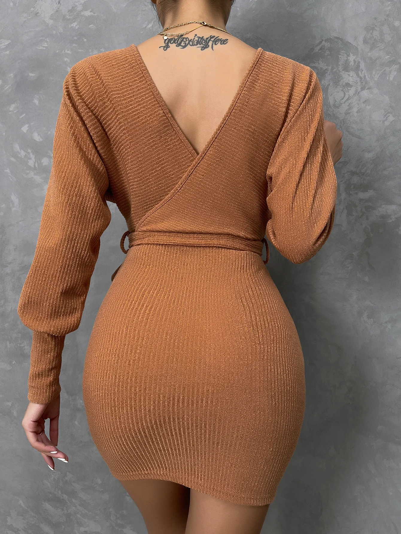 Autumn and winter Sexy V-neck Long Sleeve Women knitted Dress casual solid colour Loose Bandage Dresses Knitwear Maxi Vestito