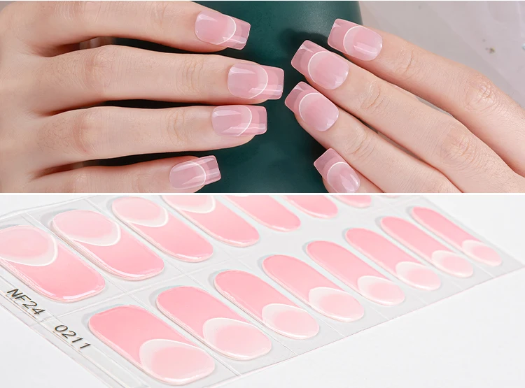 Glitter French Nail Tips Design Waterproof Long Lasting Semi Cured Gel Nail Strips for Women Lady DIY Nail Art Salon supplier