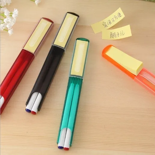 2-Color Memo Pad Ball Point Pen Set with Sticky Notes feature