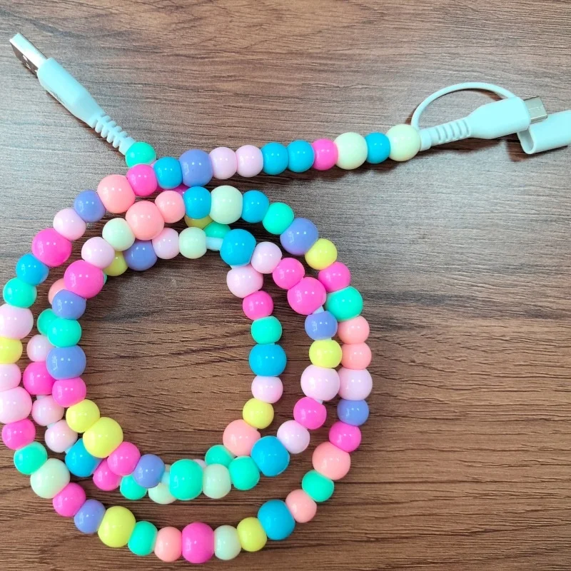 Unique Fashion Jewelry  Pearl Beaded Colorful USB Charging Cable for Phone (3).jpg