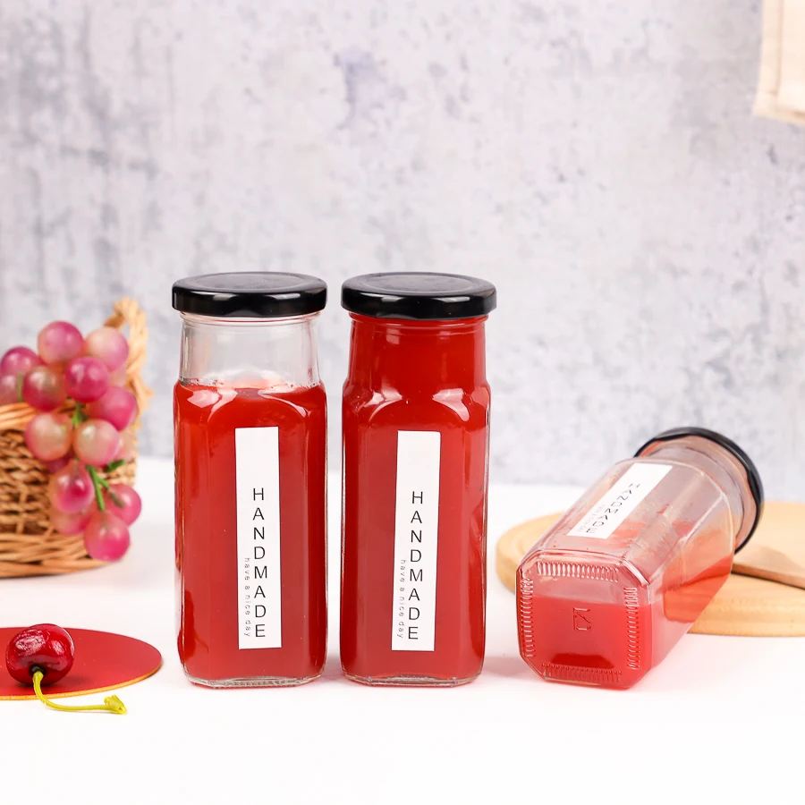 Wholesale Custom Logo 8oz 250ml Clear Octagonal Square Honey Chili Sauce Glass Bottle with Metal Screw Cap