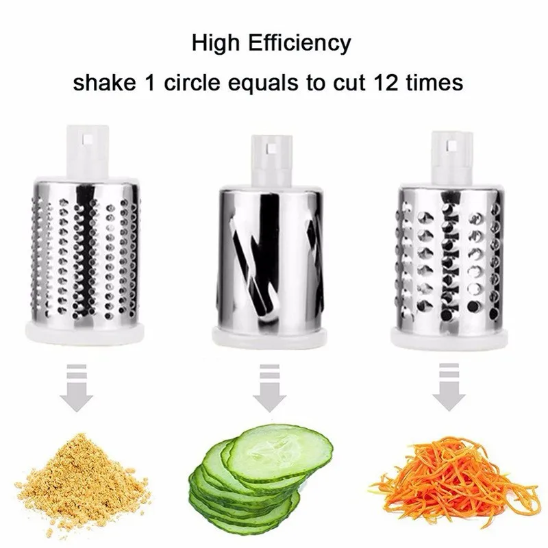 Multifunctional 3 in 1 Spiral Slicer Hand Manual Rotary Cheese Grater Food Slicer Veggie Dicer Vegetable Chopper Cutter