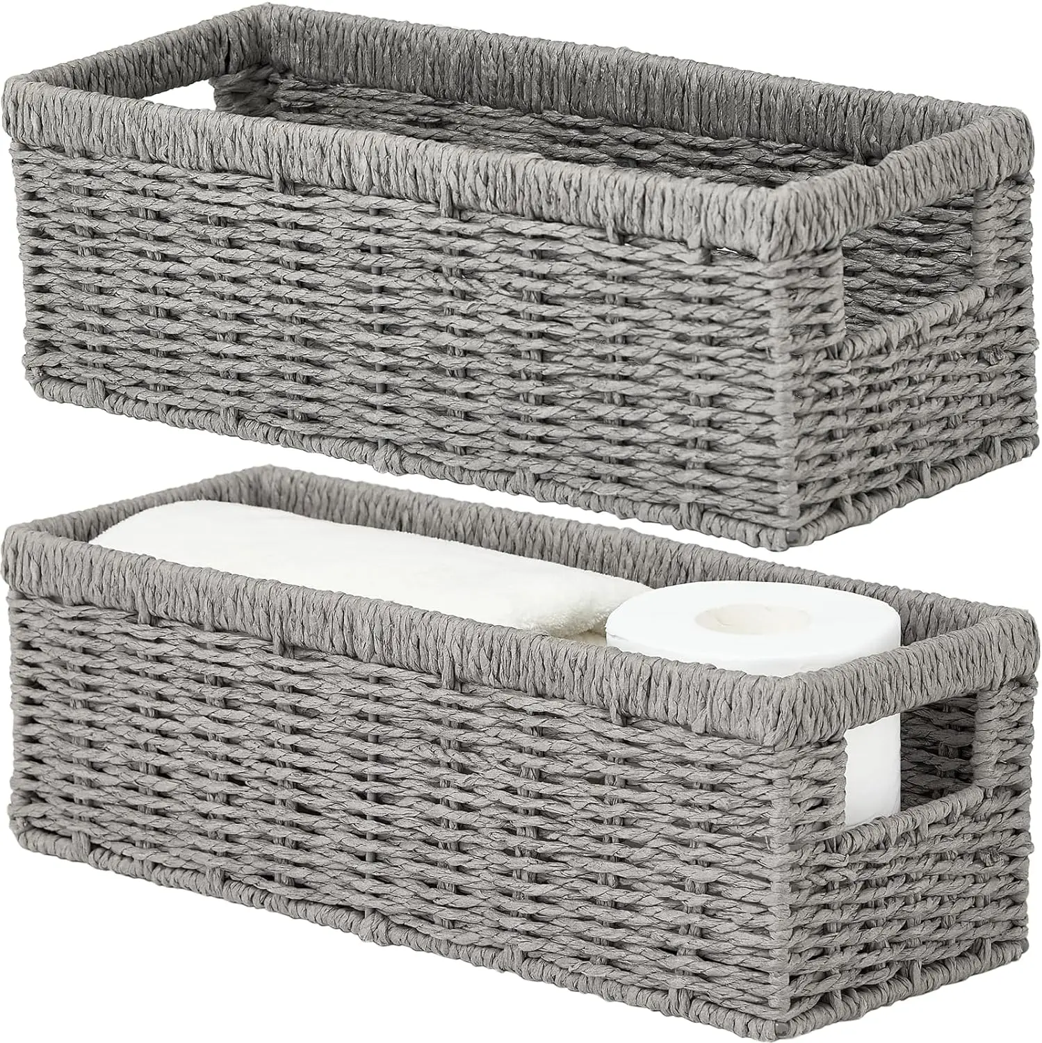 Paper Rope Storage Basket, Paper Rope  Baskets with Handles, Toilet Paper Basket for Toilet Tank Top