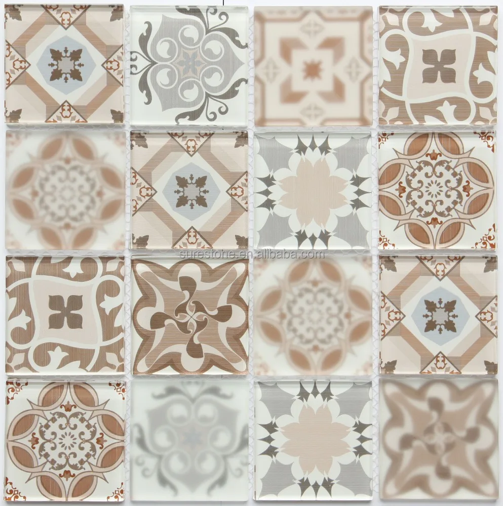 Wall Flower tiles interlocking pattern glass mosaic tiles for kitchen wall and backsplash