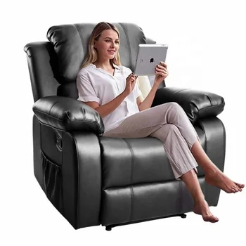 Reclining Genuine Leather Manual Recliner Sofa Chair Reclinable With Massage And Heat Function For Living Room