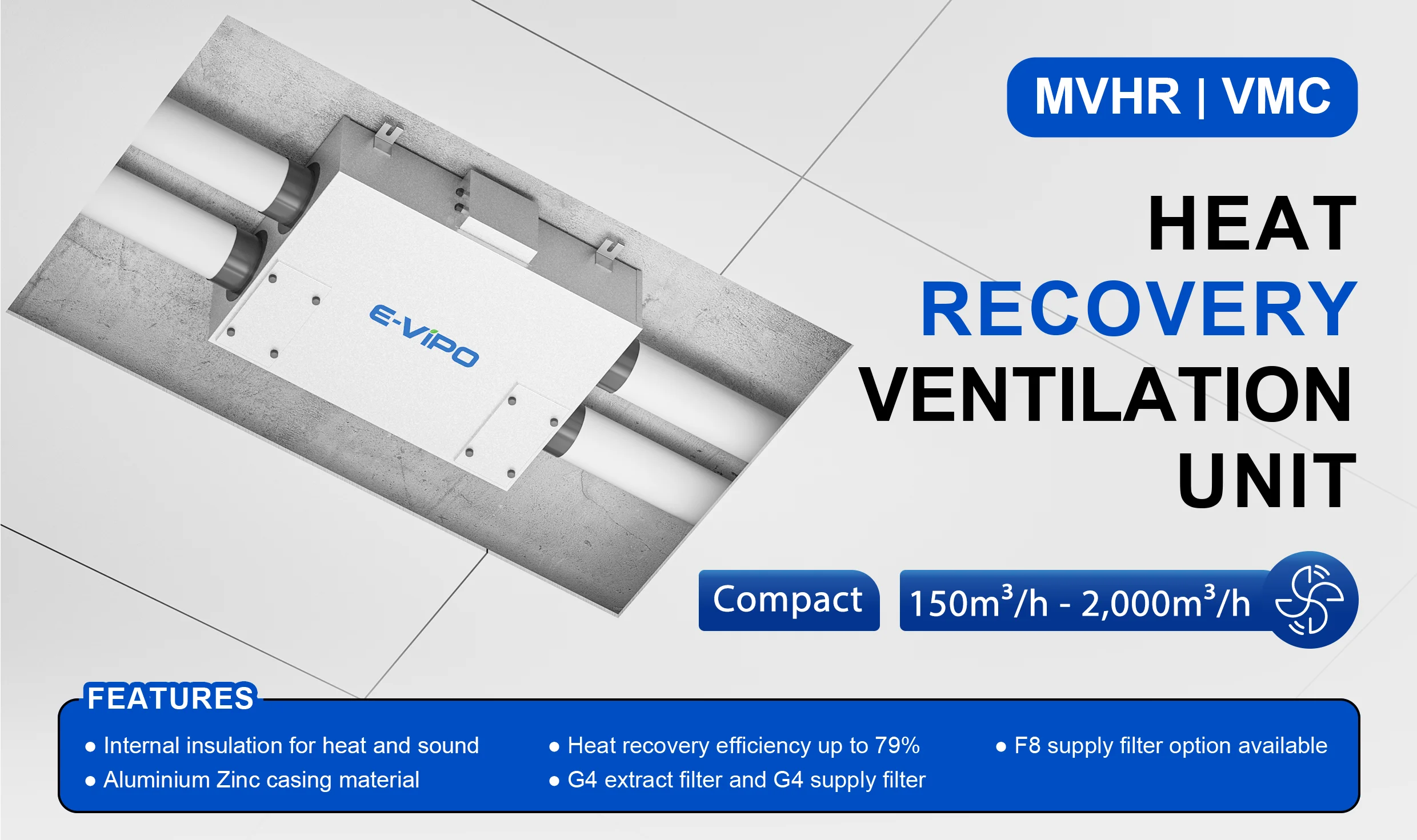 Mvhr Heat Recovery Unit, Ceiling, HRV, ERV - detail 2
