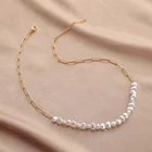 Pearl Stainless Steel Golden Baroque Shaped Pearl Simple Necklace